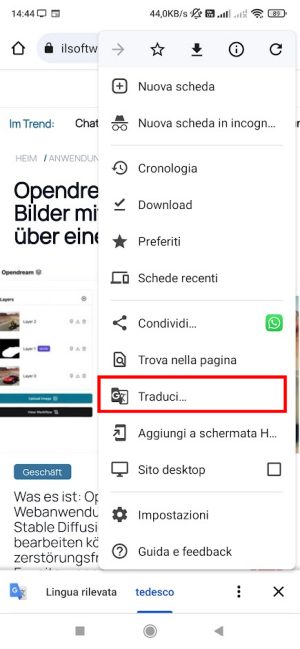 Tradurre sito browser Android