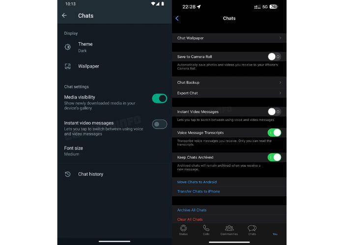 WhatsApp gestione messaggi video brevi interruttore impostazioni aggiornamento beta 