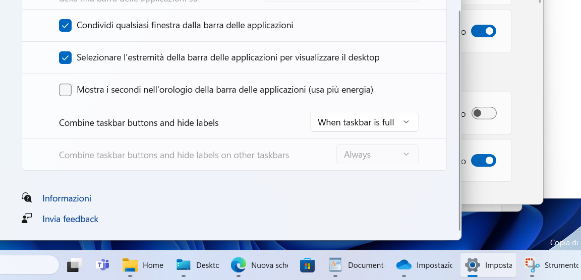 Barra applicazioni Windows 11 23H2
