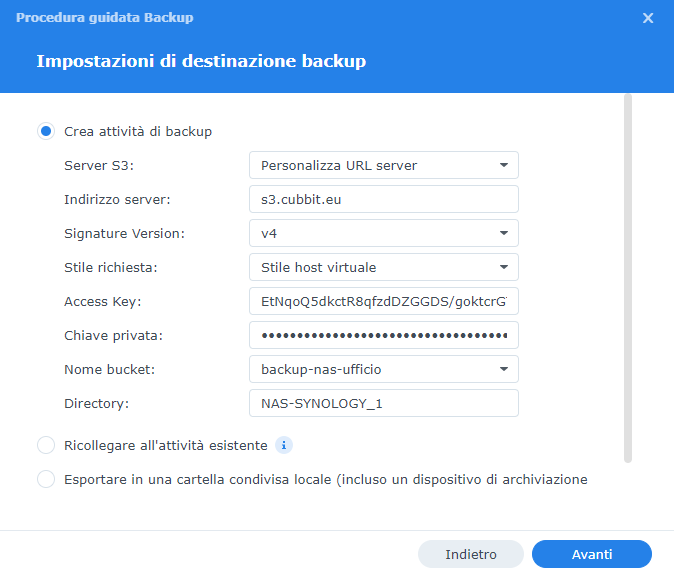 Configurazione backup NAS Synology su cloud