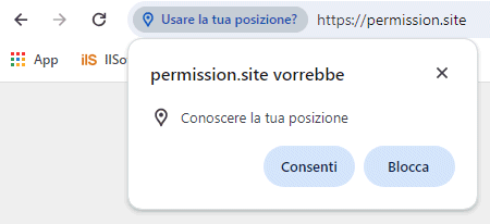 Permesso browser geolocalizzazione notifica