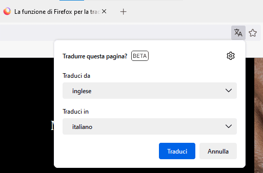Traduzione locale browser Firefox