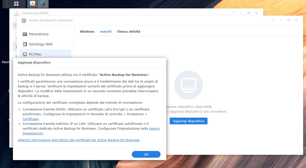 Active Backup for Business macOS: configurazione