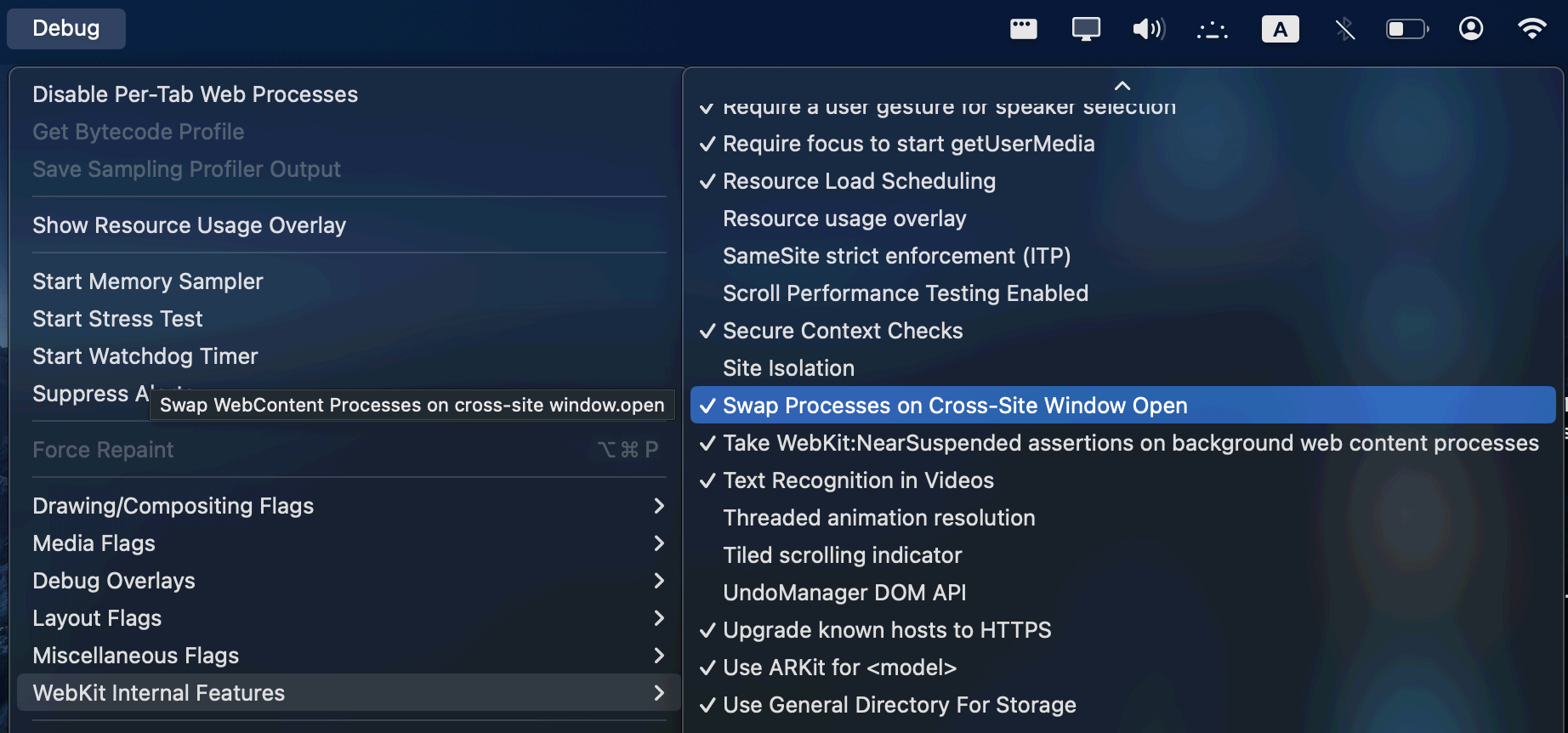 Menu Debug Apple Safari