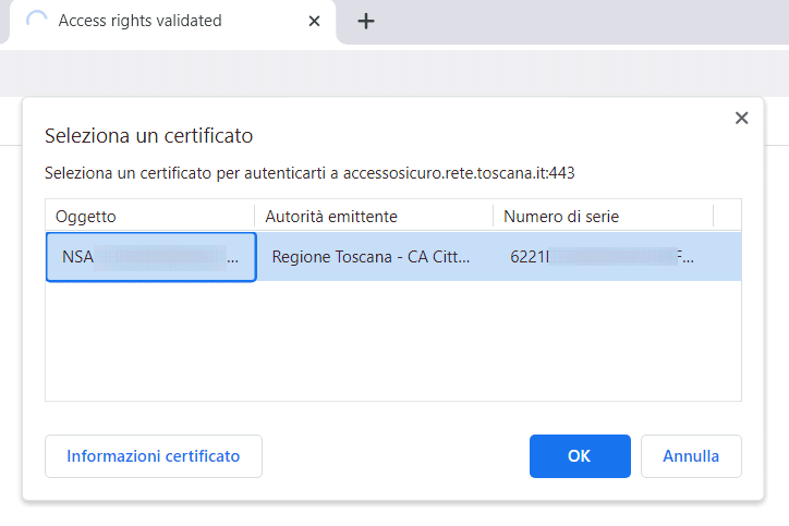 Selezione certificato smart card