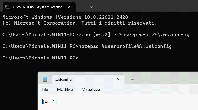 File configurazione WSL .wslconfig