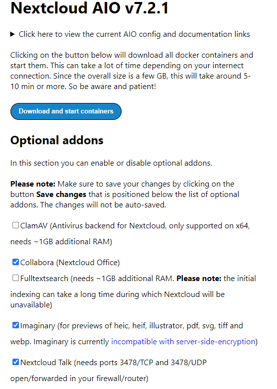 Container Docker Nextcloud AIO