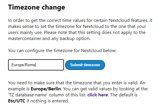 Timezone Nextcloud