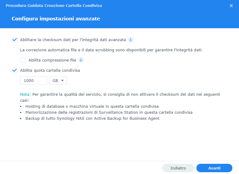 Spazio cartella condivisa NAS Synology