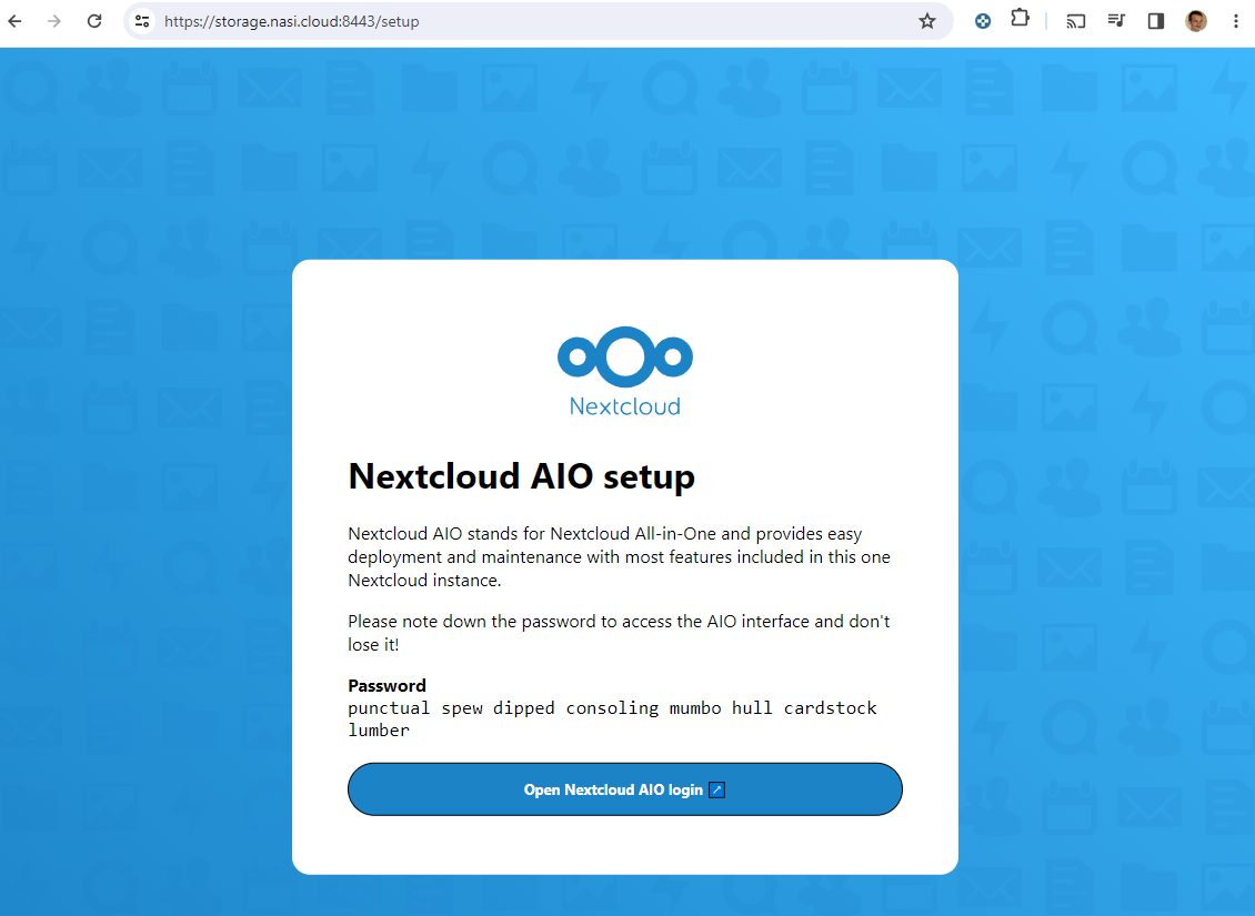 Password per configurazione Nextcloud
