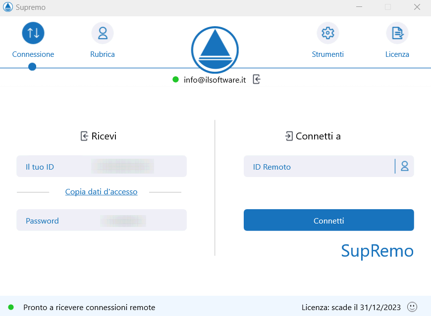 Remote Desktop Supremo: schermata principale