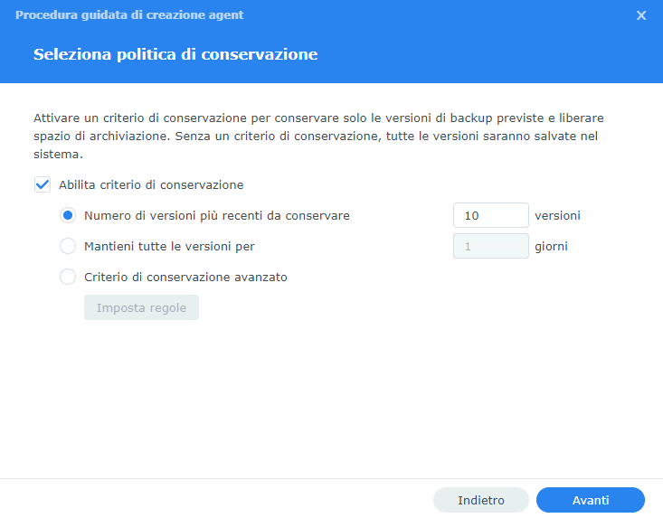 Politica conservazione dati NAS