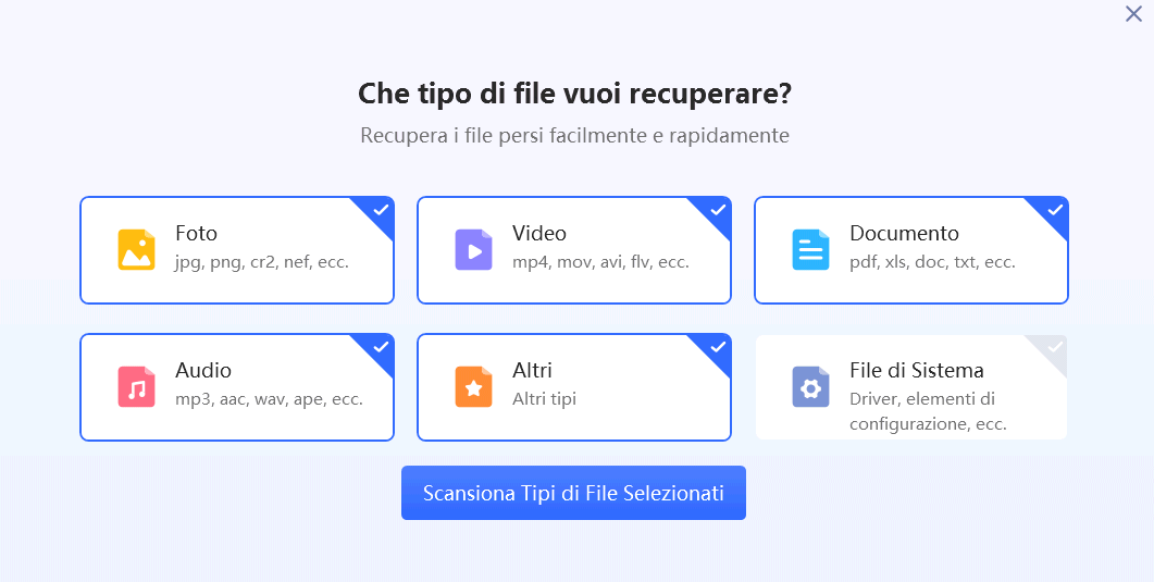 Tipi file recuperabili con 4DDiG