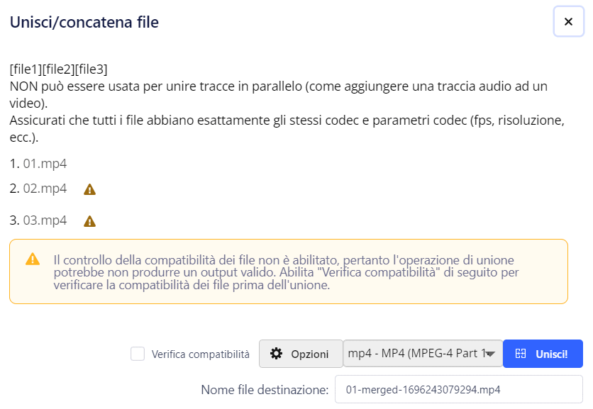 Unire video con LosslessCut