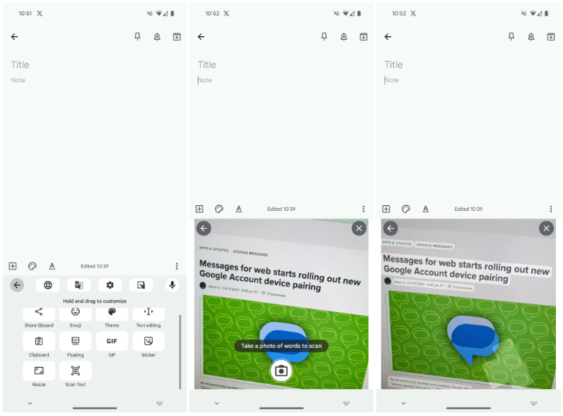 Gboard per Android - Scan Text