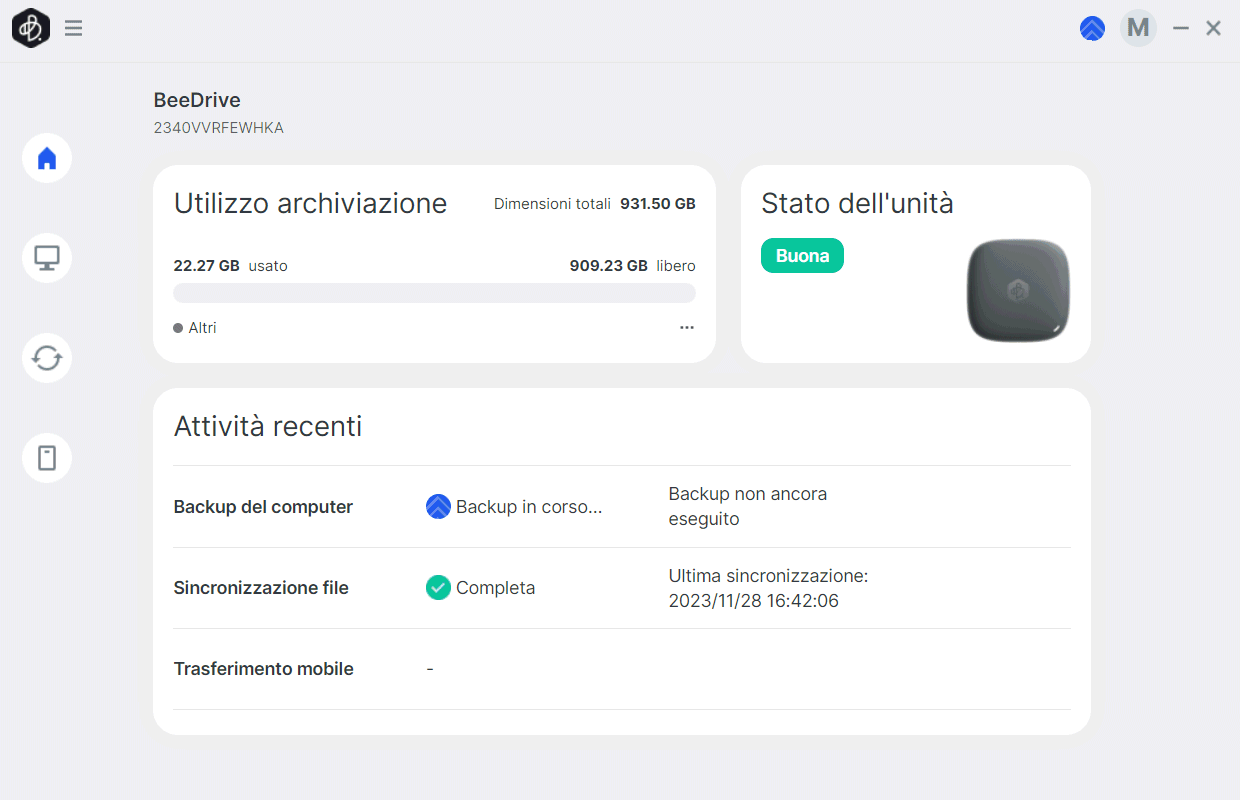 BeeDrive: schermata principale