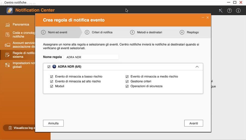 Centro notifiche QNAP ADRA
