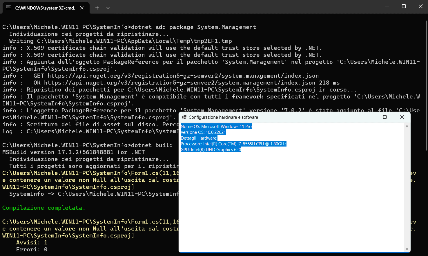 Compilare app .NET ed eseguirla