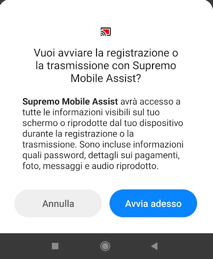 Condivisione schermo remoto Android