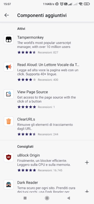 Installazione estensioni Firefox per Android