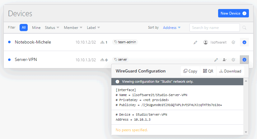 File configurazione WireGuard server
