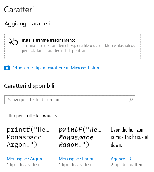 Font Monaspace installazione Windows