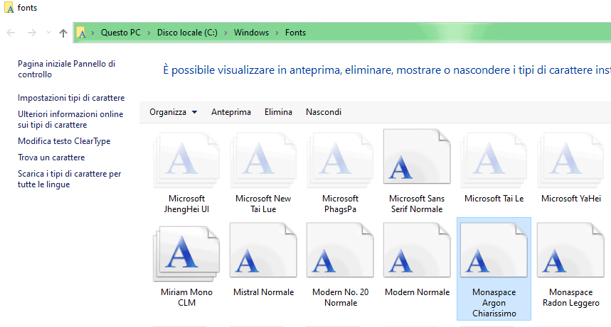 Cartella Fonts Windows