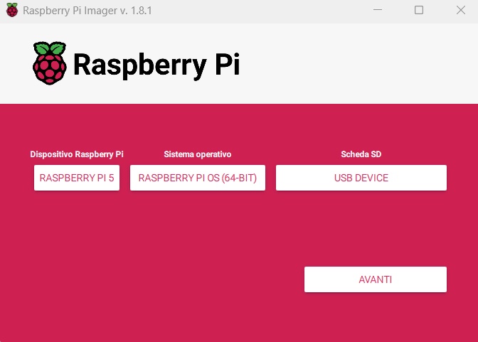 Impostazioni Raspberry Pi Imager