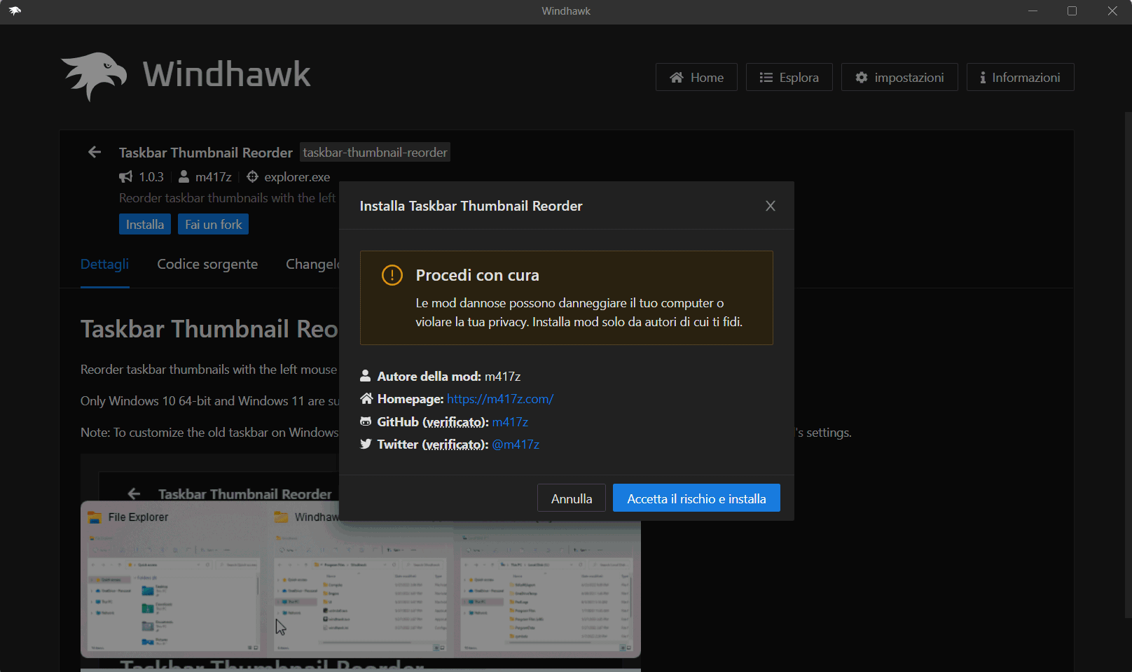 Installazione e abilitazione mod Windhawk