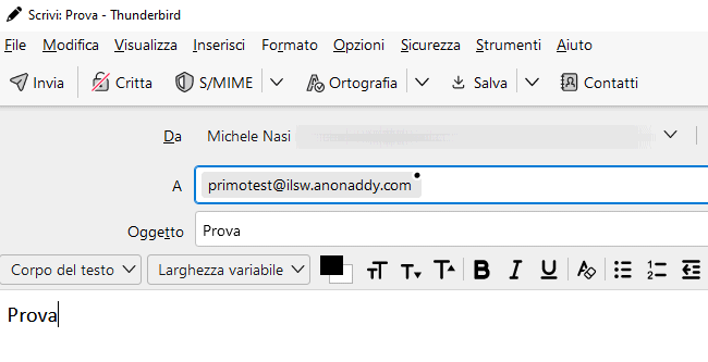 Invio email verso alias Addy.io