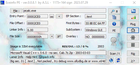 Informazioni file eseguibile Exeinfo PE