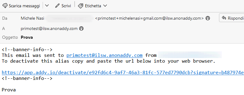 Inoltro email da alias usa e getta ad account principale