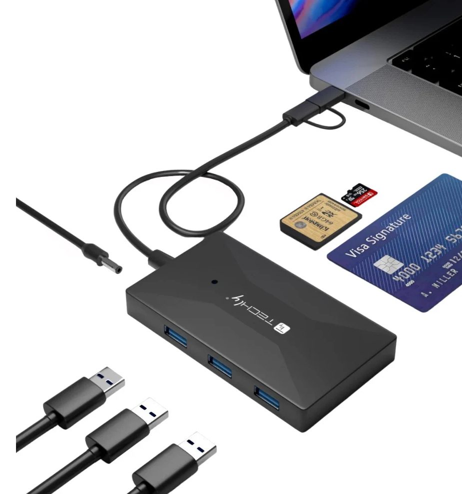 Lettore schede SD Techly con hub USB e smart card reader integrati