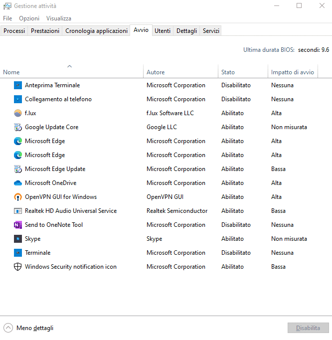 Programmi all'avvio Windows 10