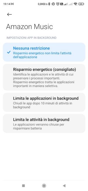 Restrizione risparmio energetico Android Auto