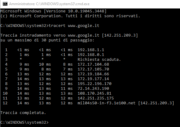 Tracert Windows: un esempio