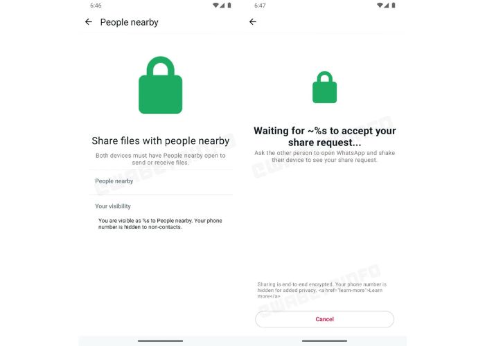 WhatsApp condivisione dispositivi vicini screenshot 