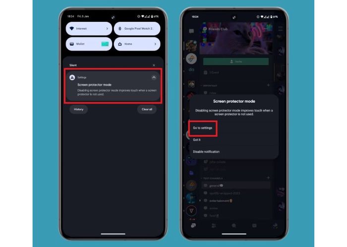 Google Pixel 8 avviso protezione schermo pellicola screenshot 