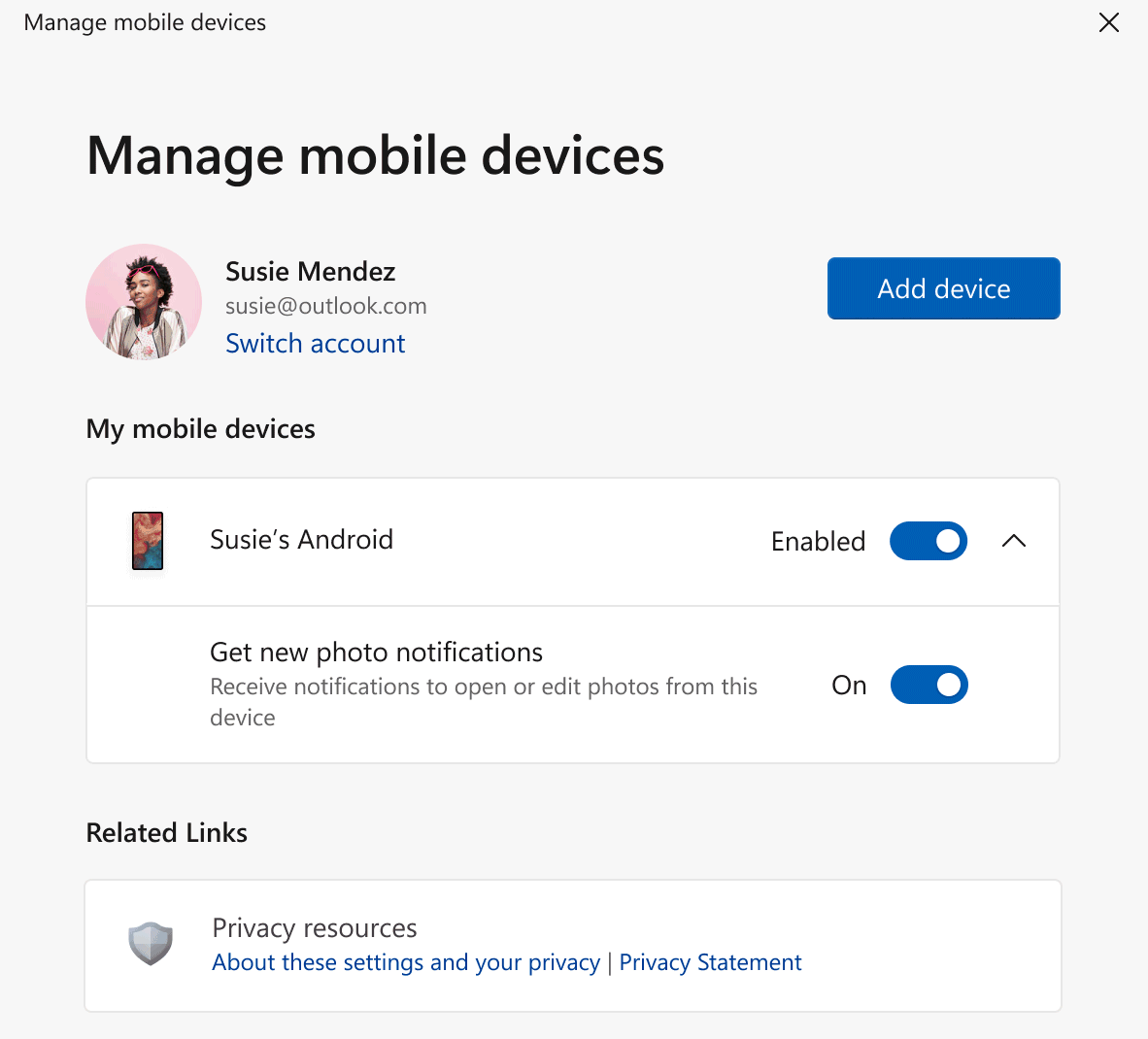 Notifica nuove foto Android su Windows 11