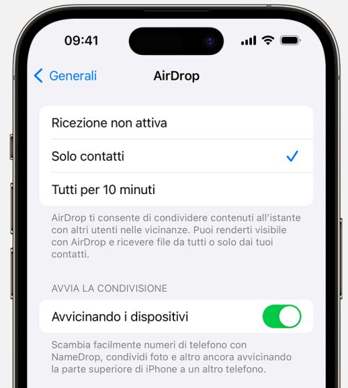 AirDrop configurazione
