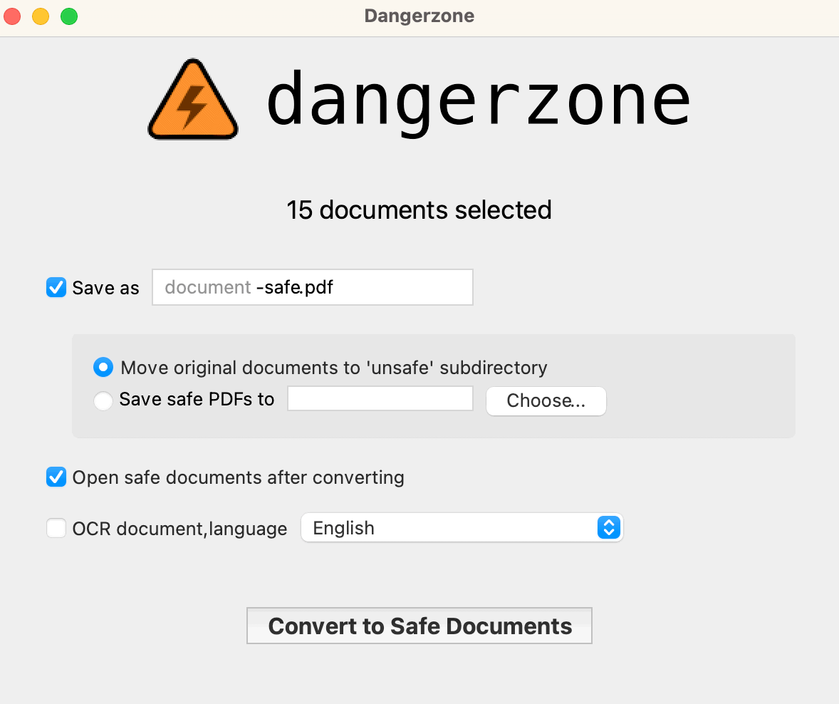 Conversione PDF sicuri con Dangerzone