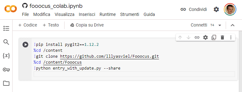 Eseguire Fooocus con Colab