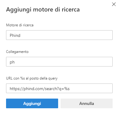 Aggiungere motore ricerca in Edge