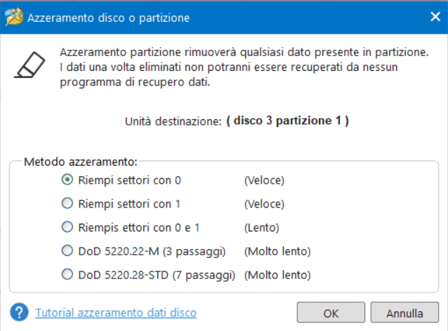 Azzeramento unità USB