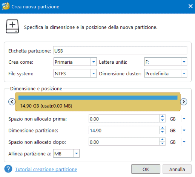 Creare partizione USB chiavetta