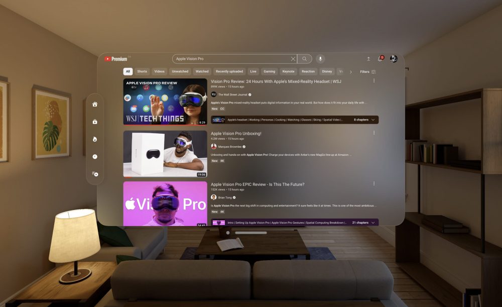 Scelta video YouTube Apple Vision Pro
