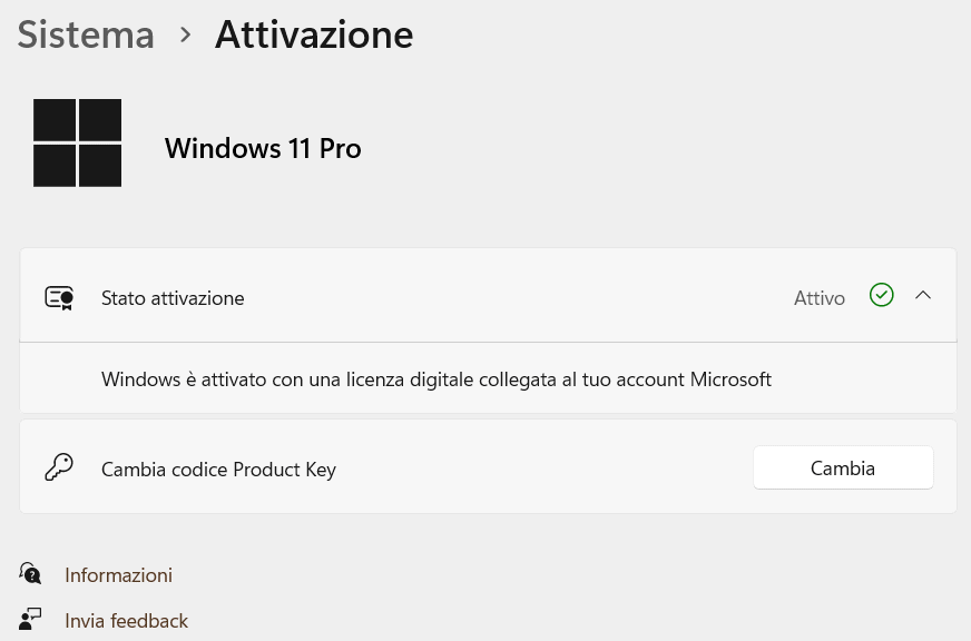 Stato attivazione Windows 11