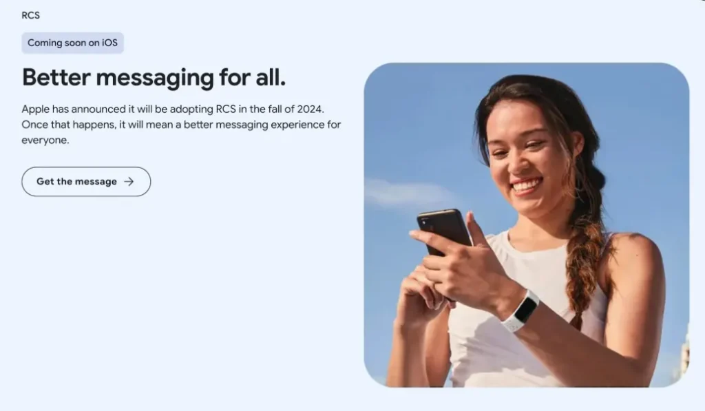 RCS su iPhone - Annuncio sul sito web di Android
