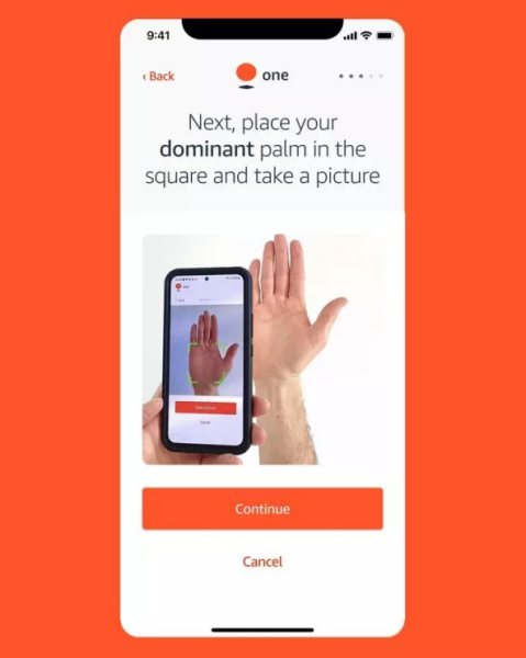 App Amazon One, palmo della mano