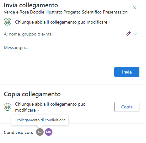 Collegamento condivisione modello presentazione